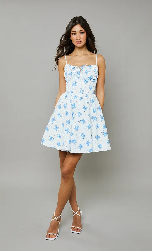 Stylish Basics Blue Cami-floral Tiered Mini Dress