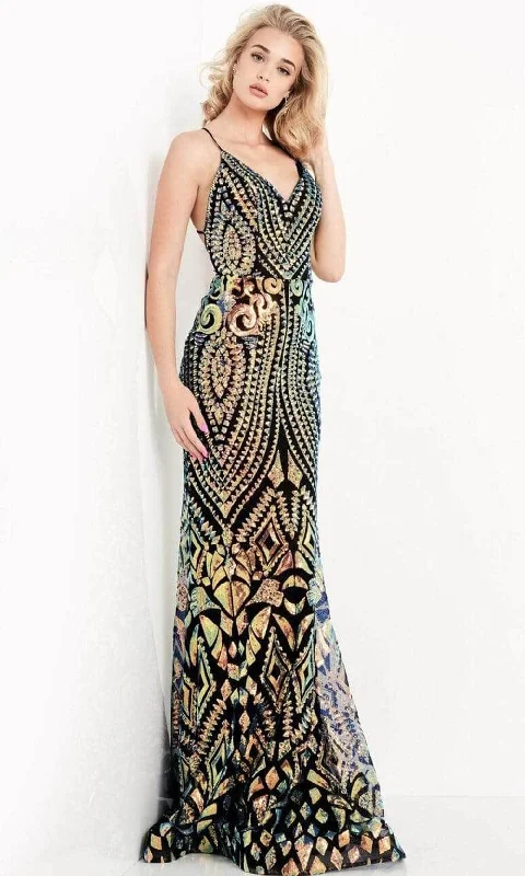 New Season Fashion Preview JVN by Jovani - JVN05758 Multi-Colored Geometric Trumpet Gown