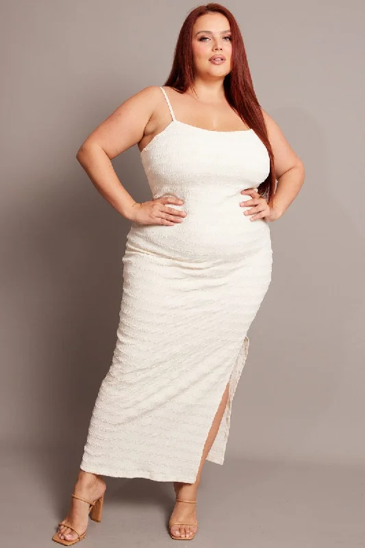 Trendy Attire For Her White Textured Maxi Dress