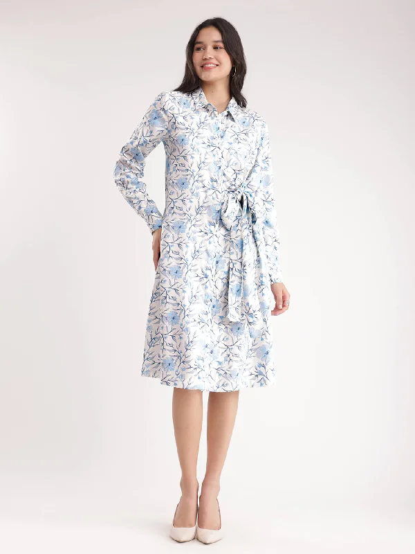 Imeless Style Floral Shirt Dress - White