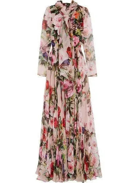 Casual Yet Stylish Separates Long Floral Print Embellished Dress