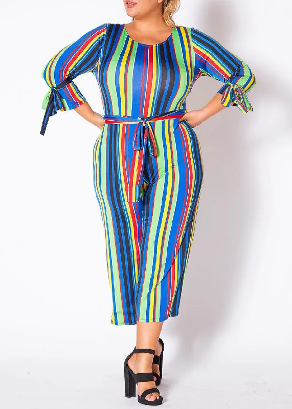 Latest Trends HI Curvy Women's Over The Rainbow Striped Jumpsuit Made In USA