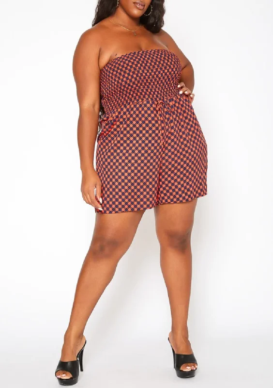 Stylish Savings Hi Curvy Plus Size Checker Dotted Print Tube Romper