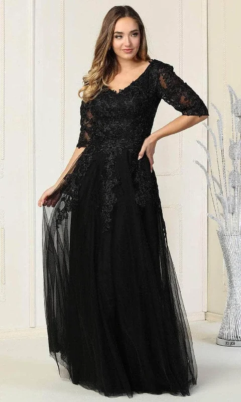 Premium Quality Garments May Queen MQ1859 - Elbow Sleeve Lace Formal Gown