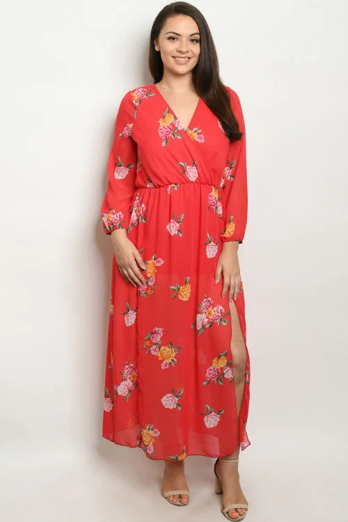 Chic & Cozy Collection Red Floral Romper Plus Size Maxi Dress