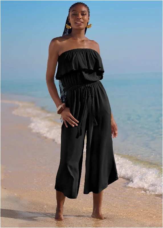 Women Clothing Strapless Jumpsuit Cover-Up - Black Beauty