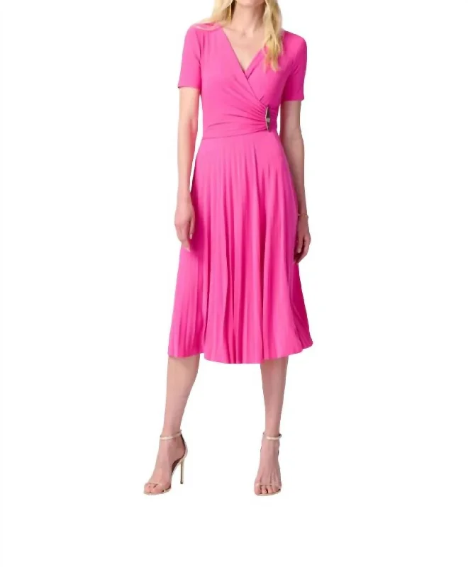 Women's Online Clothing Boutique Pleated Wrap Midi Dress In Ultra Pink