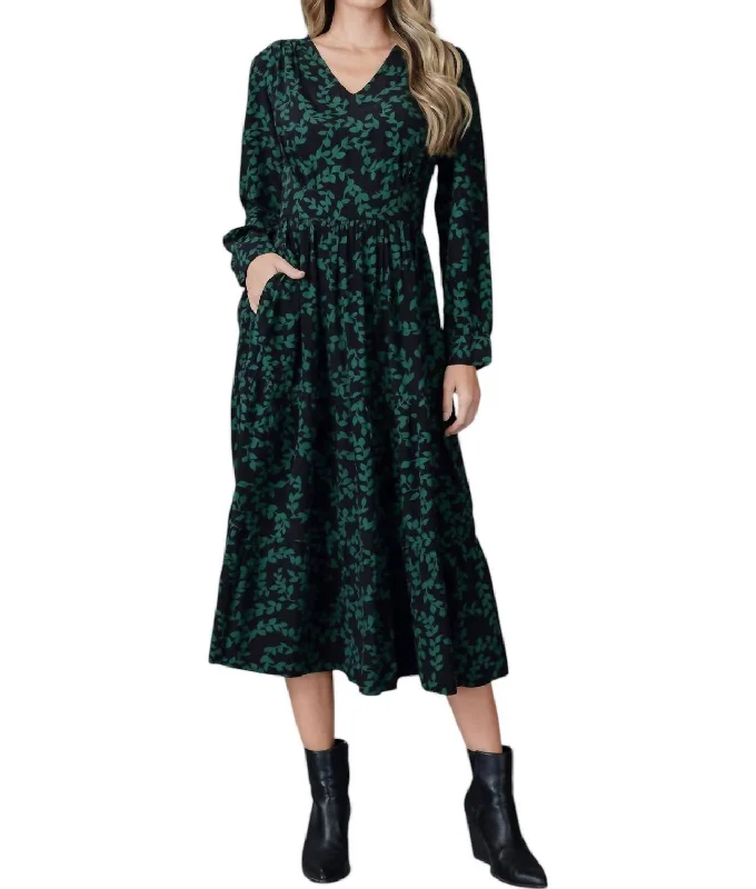 Chic Wardrobe Aven Midi Dress In Black & Green