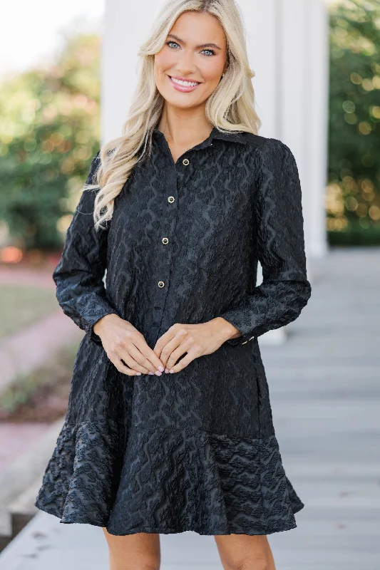 Trend Leading Collection Share Your Story Black Textured Shirt Dress