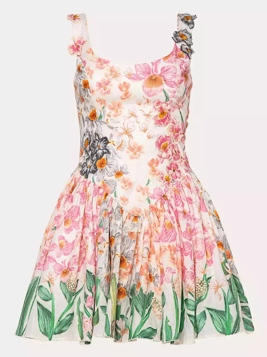 Discover Now 3D Floral-Appliqued Fit and Flare Mini Dress