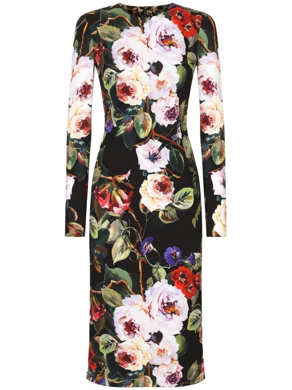 Massive Savings Multicolored Floral Printed Silk Sheath Dress in Black