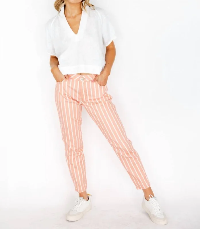 Chic Trend Collection Summer Pants In Pink Salmon Striped