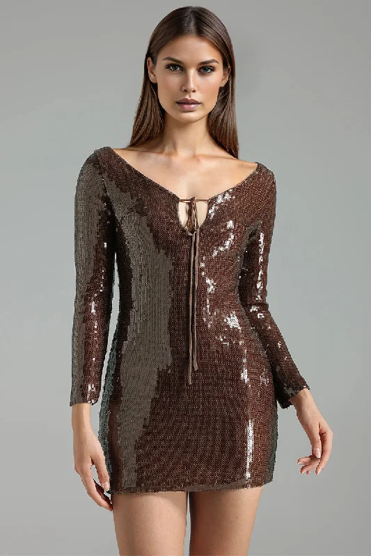 Premium Fabrics Sultry Evening Long Sleeve Sequin Mini Dress