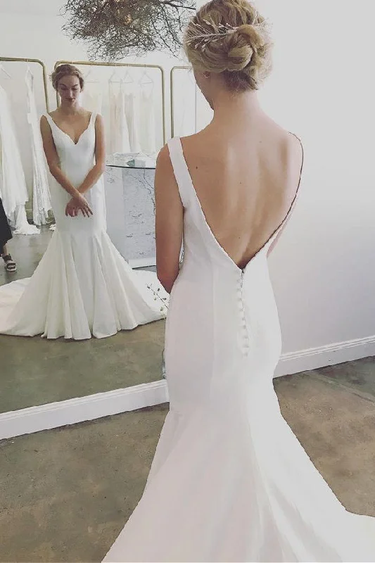 Trend Setting Wardrobe V-Neck Mermaid Long Beach Wedding Dresses Backless Bridal Dresses N1993