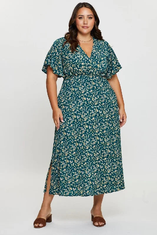 Casual Chic Ditsy Print Maxi Dress V-neck