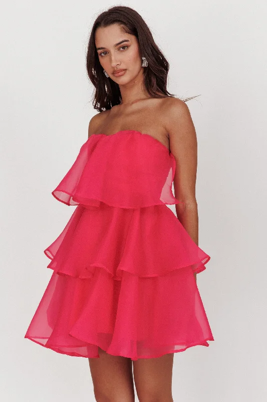 Flash Sale Event Behati Tiered Layer Mini Dress Hot Pink