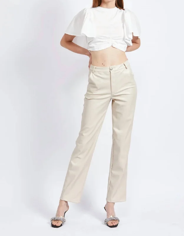 Day-To-Night Styles Rylee Vegan Leather Pants In Ivory