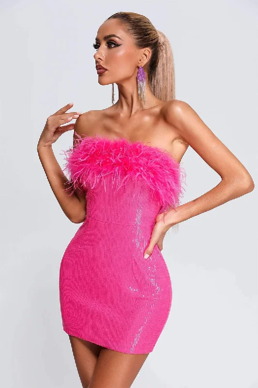 Relaxed Style Kate Hot Pink Sequin Strapless Mini Dress