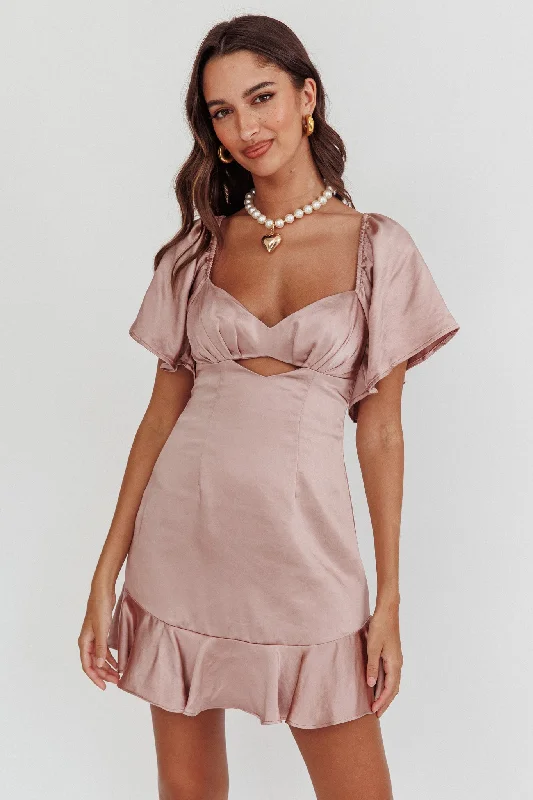 Hot Styles Eyes On You Pleated Bust Angel Sleeve Ruffle Hem Dress Blush