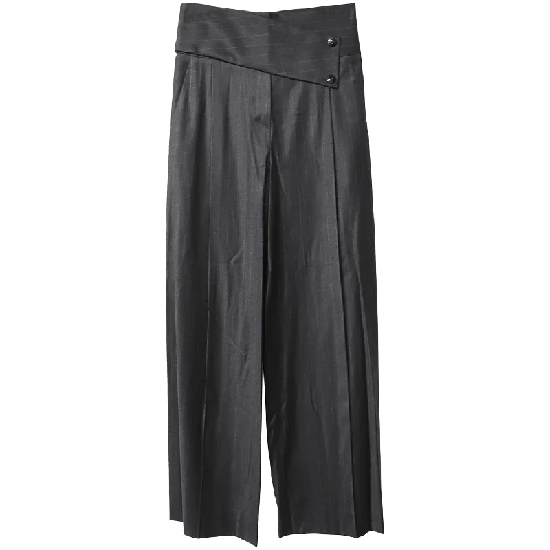 Unbeatable Prices Emporio Armani Buttoned Asymmetric Waistband Wide Leg Trousers in Black Cotton