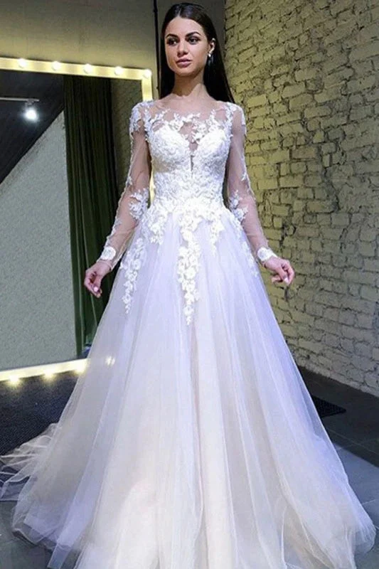 Gift Ideas Puffy Long Sleeves Tulle Wedding Dresses Long Bridal Dresses with Lace Appliques N2243