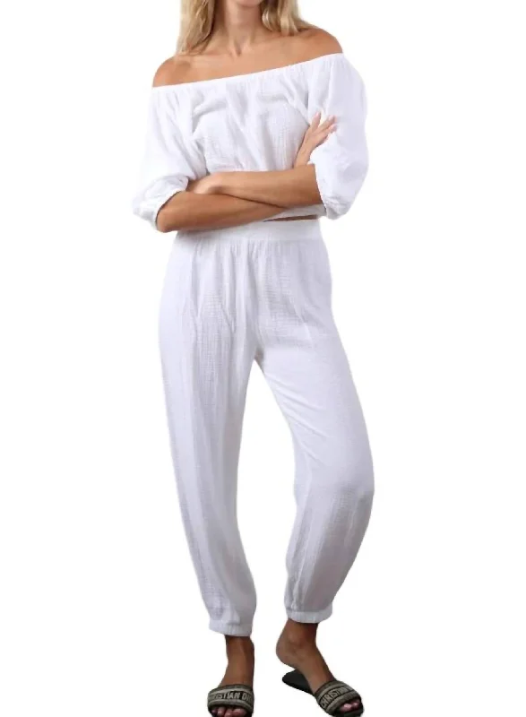 Clearance Event Gauze Beach Pants With Gathered Ankle In White