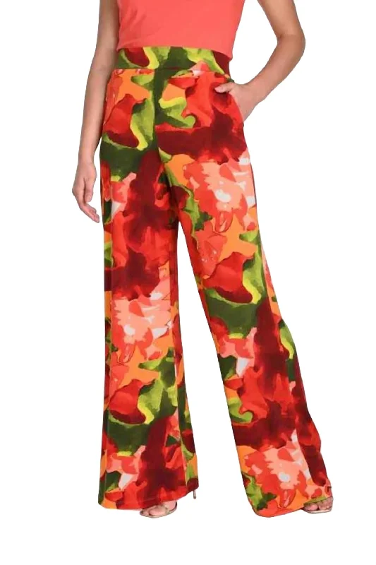 Athleisure Wear Special Offer Floral Knit Pant In Red/green