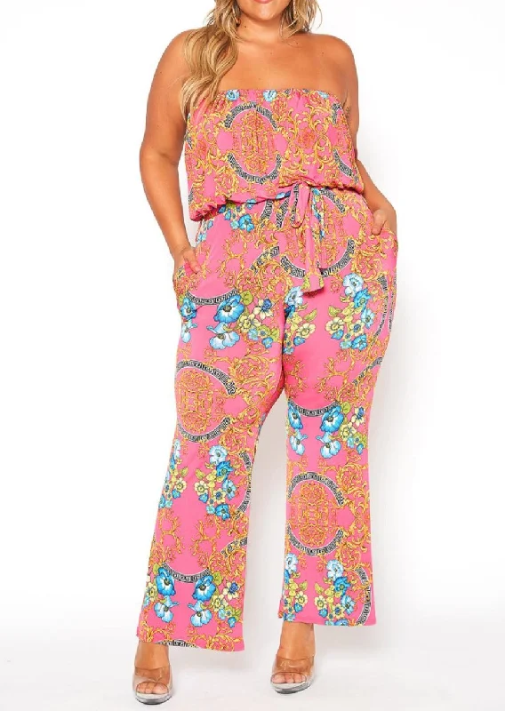 Fashion Forward HI Curvy Plus Size Women Multi Print Tube Jumpsuit