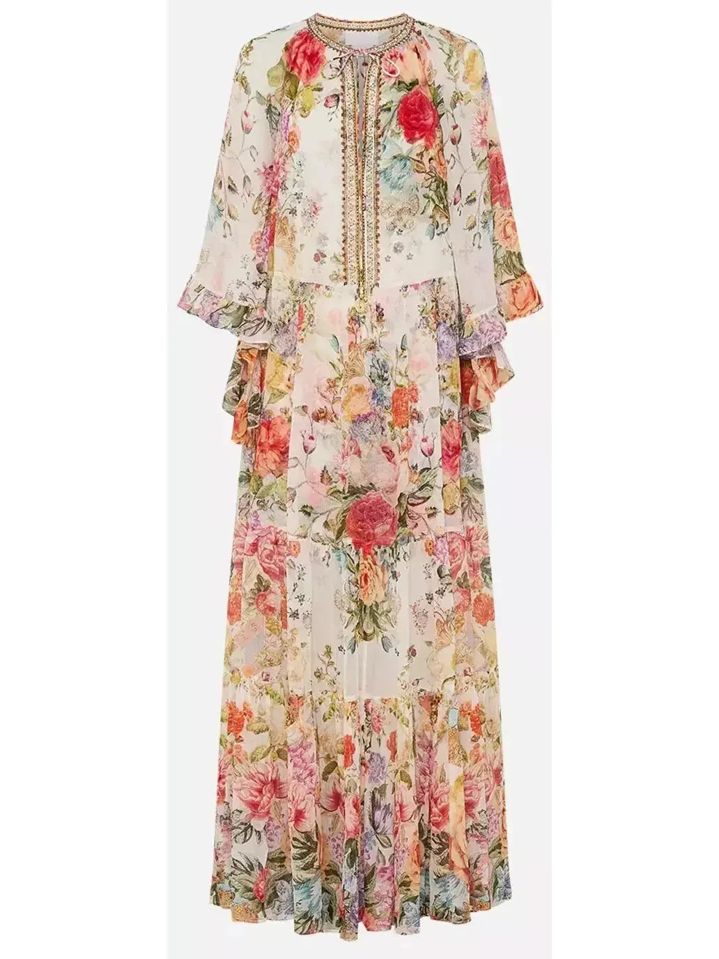 Style Streetwear Floral-Print Long Silk Kaftan Dress