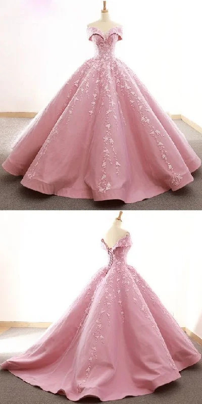 Huge Price Cut Gorgeous Tulle & Satin Party Dress Off-the-shoulder Neckline Ball Gown Wedding Dresses With Lace Appliques prom dress   cg15962