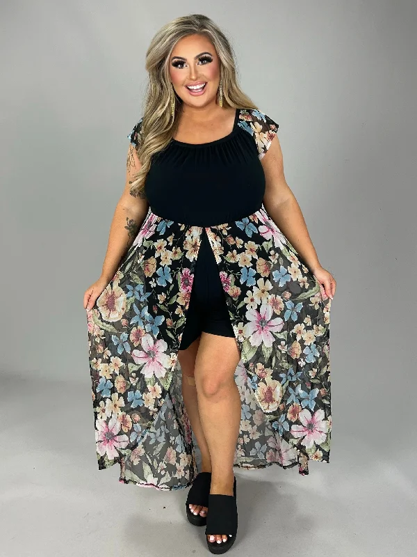 Versatile Wardrobe Essentials LD-G {All The Allure} Black Floral Romper PLUS SIZE 1X 2X 3X