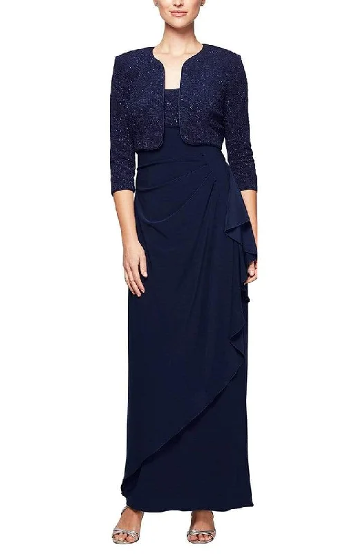 Athleisure Wear Alex Evenings - 125196 Square Neck Sheath Gown With Bolero Jacket