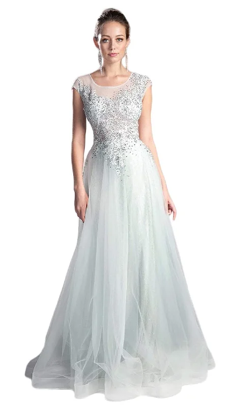 The Epitome Of Modern Women's Fashion Cinderella Divine - Sheer Scoop Beaded Tulle A-Line Evening Gown