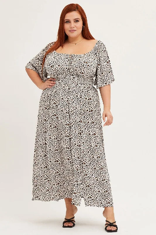 Evening Elegance Animal Print Short Sleeve Midi Dress