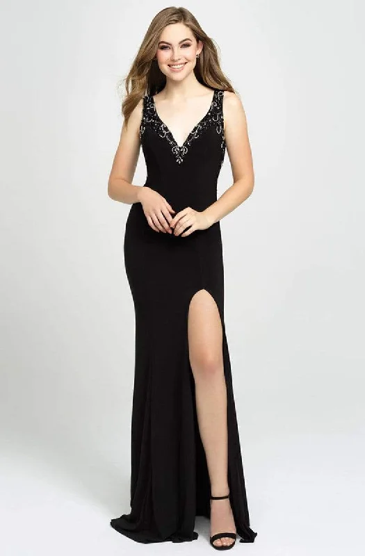 Limited Stock, Big Discounts Madison James - 19-150 Beaded Plunging V-Neck High Slit Gown