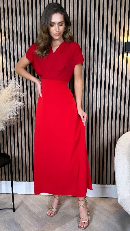 Signature Style Essentials Ally Red Wrap Detail Top Midi Dress