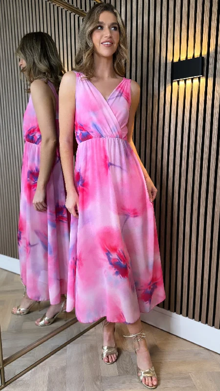 Chic Style, Always In Vogue Quinn Pink Tie Dye Maxi Dress