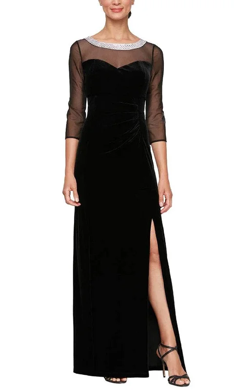 Relaxed Style Alex Evenings 8291951 - Embellished Sheer Quarter Sleeve Evening Gown