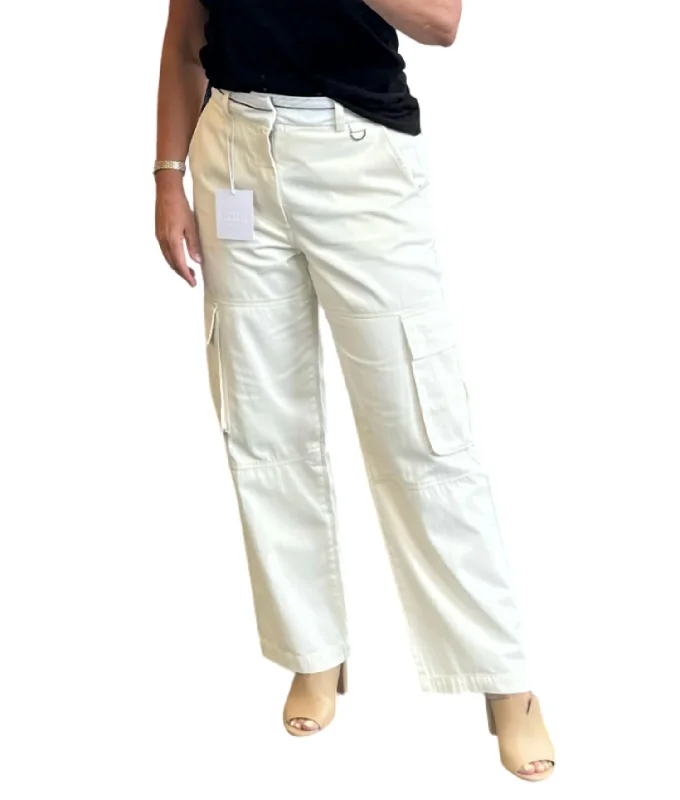 Break Fashion Norms Addie High Rise Relaxed Cargo Trouser In Eggshell