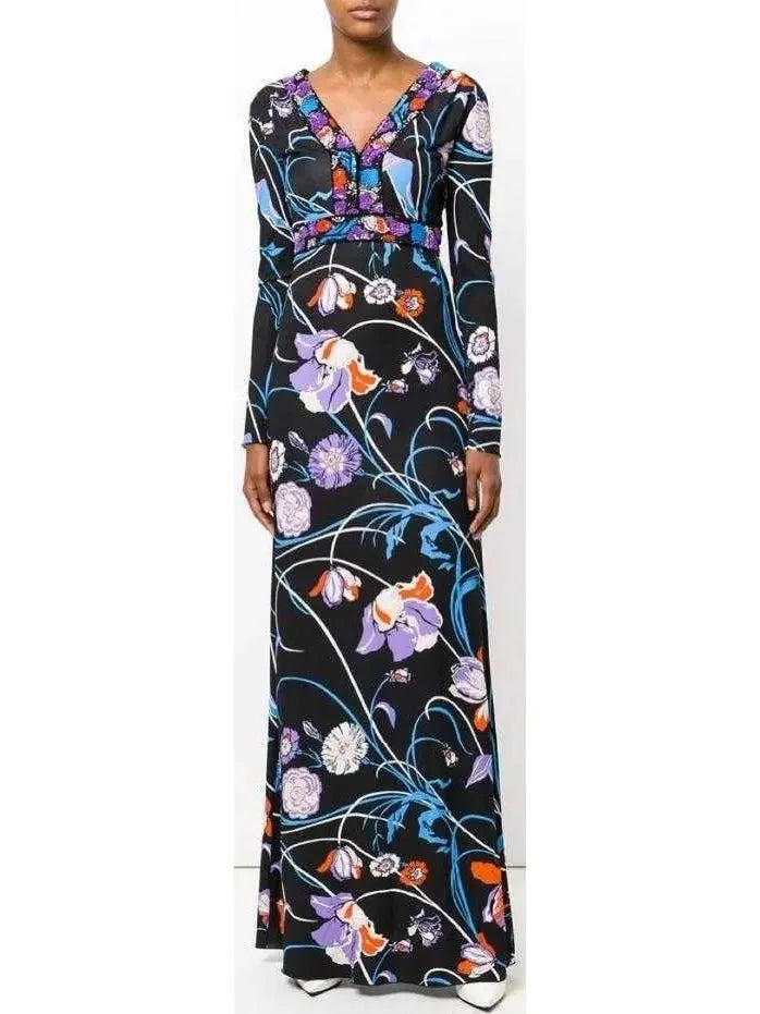 Effortless Everyday Wear Floral Printed Jersey Silk Maxi Dress