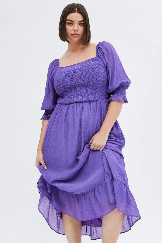 Style Redefined Purple Maxi Dress Half Sleeve Shirred