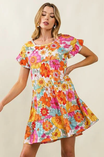 Wardrobe Upgrade BiBi Floral Short Sleeve Tiered Dress