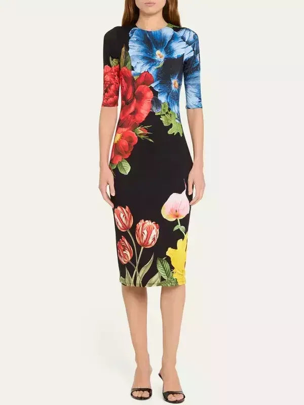 Big Savings Blossoming Floral Printed Fitted Dress