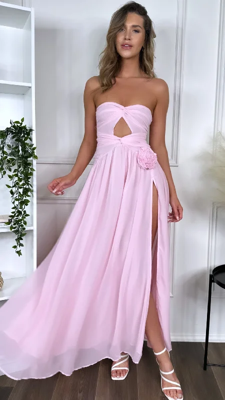 Stylish Basics Dominique Pink Strapless and Corsage Detail Maxi Dress