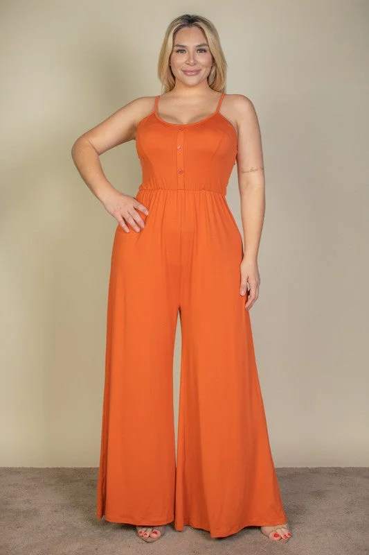 Cool Prices Hi Curvy Plus Size Women Button Front Wide Leg Jumpsuit