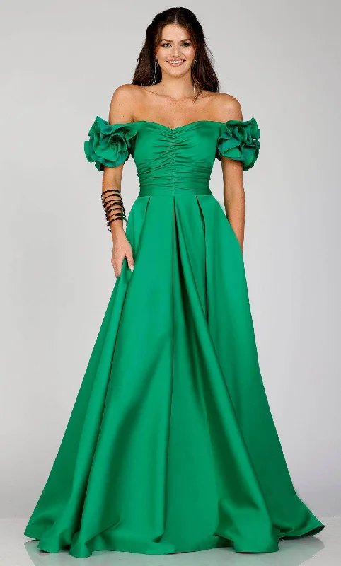 Trendy Pulse Terani Couture 231E0514 - Rosette Sleeve A-Line Evening Gown