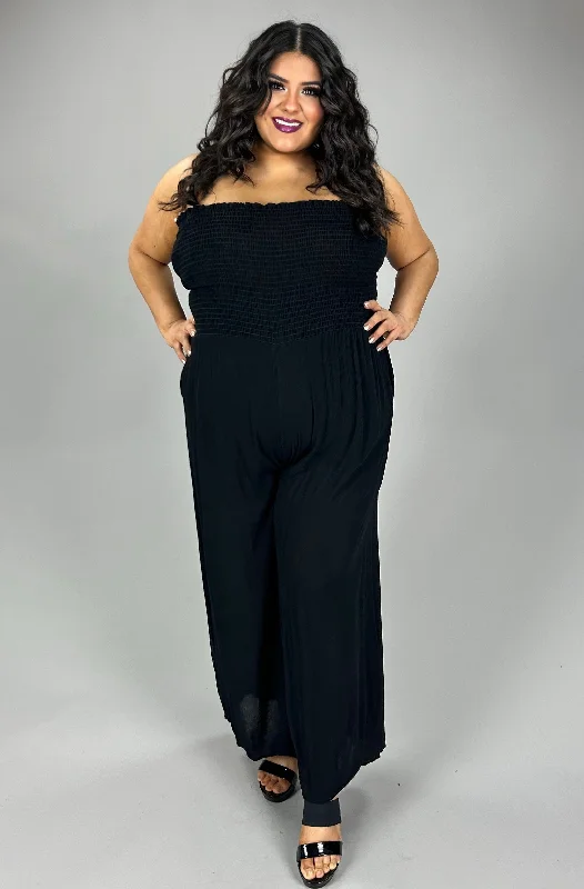 Comfort Centric Apparel SALE!! LD-B/M {Answers For You} Black Smocked Jumpsuit PLUS SIZE 1X 2X 3X