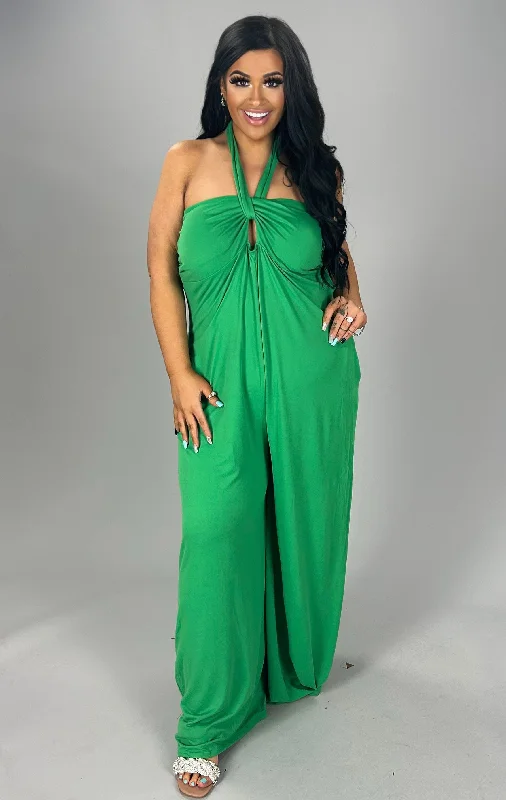 Trendy Women's Wear Collection LD-Y {Resort Queen} Green Off Shoulder Wide Leg Jumpsuit PLUS SIZE 1X 2X 3X