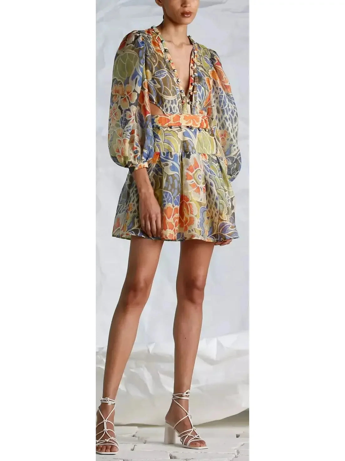 Stylish Statements Floral Print Silk and Linen Subtle Cut-Out Mini Dress