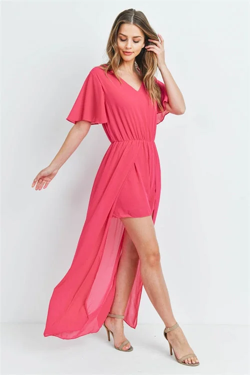 Versatile Wardrobe Essentials Fuschia Pink Romper Maxi Dress